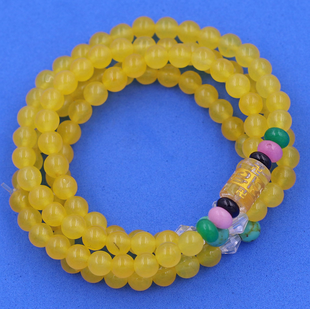 Vòng chuỗi 108 hạt đá thạch anh vàng 6 ly charm lục tự kim ngôn, vòng chuỗi niệm Phật, vòng chuỗi đeo tay