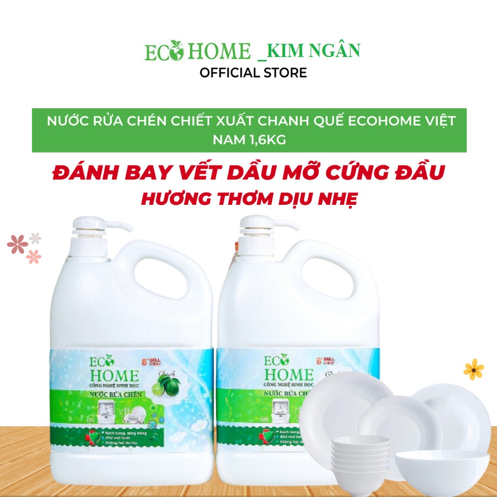 Nước Rửa Chén Công Nghệ Sinh Học ECOHOME 1,6Kg Chiết Xuất Chanh Quế Giúp Sạch Vi Khuẩn Bám Bẩn Trên Chén Đĩa