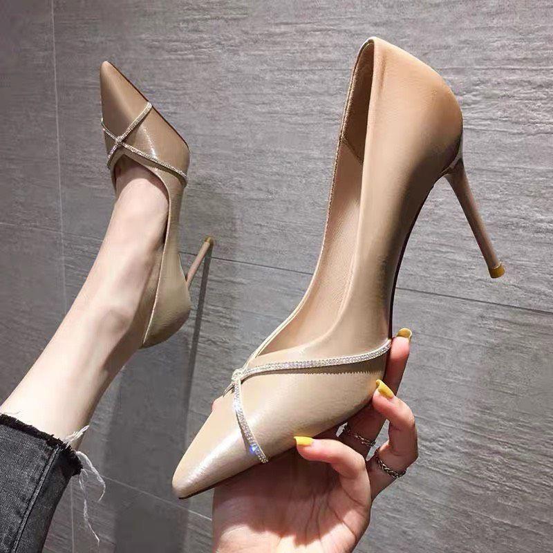 Giày Cao Gót 8 Phân Da Lì Quai Mảnh Viền Đá 73223_152704