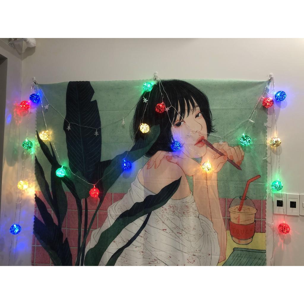 Đèn nháy quả cầu mây cotton thái lan nhiều màu 4m 20 bóng