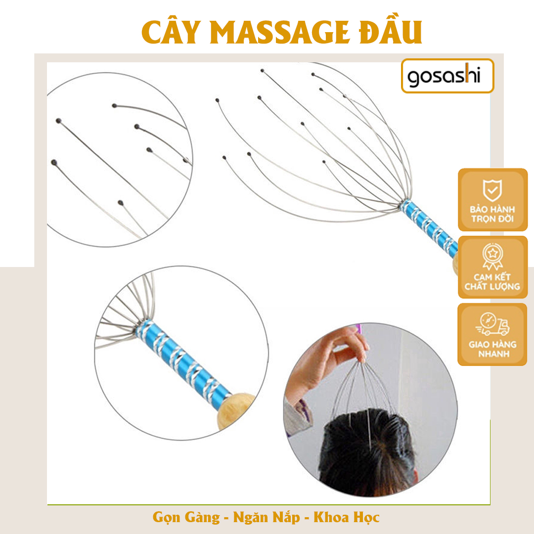 Cây Mát Xa Đầu Bằng Thép Không Gỉ Giúp Giải Tỏa Căng Thẳng, Cây Gãi Đầu, Massage Đầu Thư Dãn Thương Hiệu Gosashi-CMD