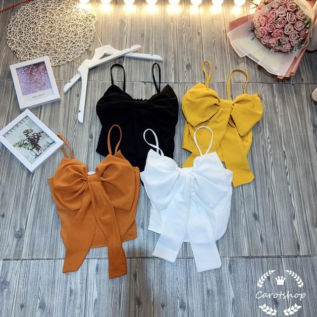Áo 2 dây nơ ngực chất đũi hình thật freesize dưới 55kg có mút ngực - Carotshop