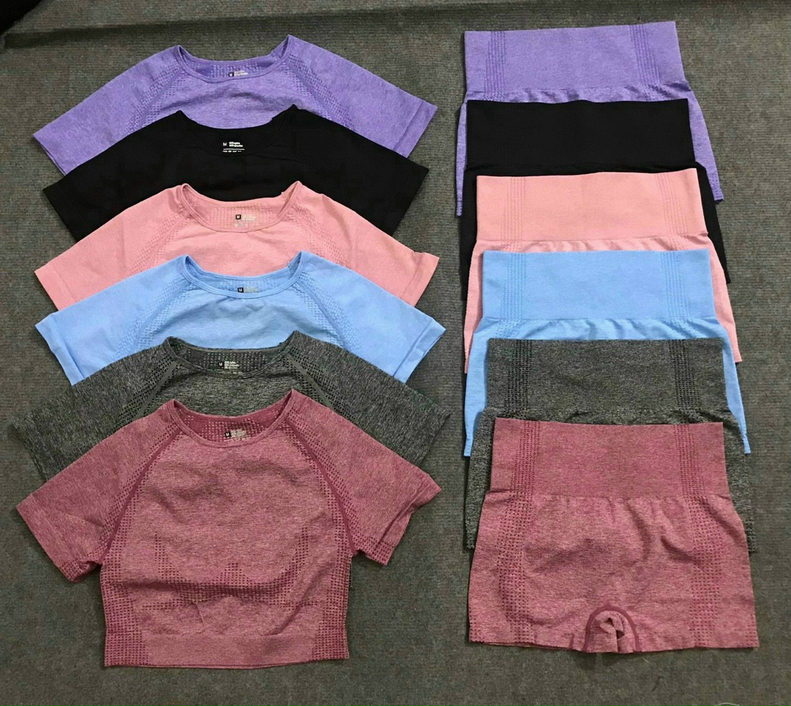 Bộ Đùi Ngắn Tay Dệt Kim Tập Yoga Gym