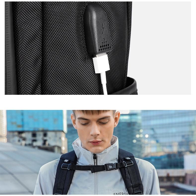 Balo laptop, túi đựng máy tính xách tay có ổ cắm USB, thiết kế chống sốc, chống thấm nước -