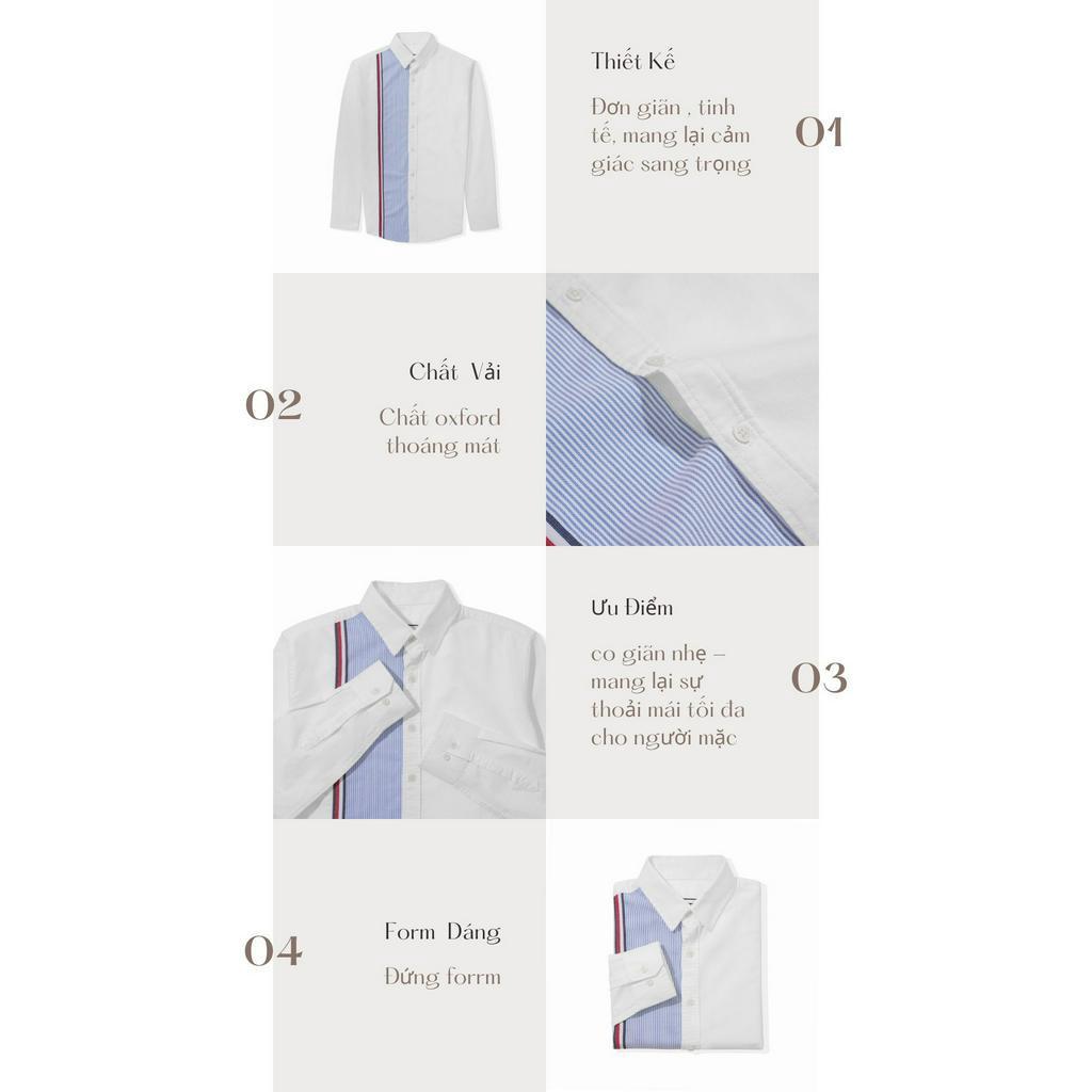Áo Sơ Mi Nam Dài Tay Phối Sọc BY COTTON Oxford Stripes Mix Tape Shirt