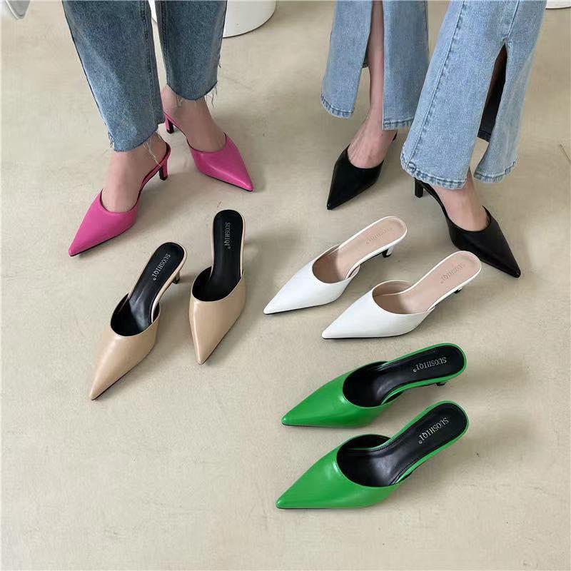 Dép sục nữ da thật gót nhọn mũi nhọn Shu store - thời trang nữ cá tính