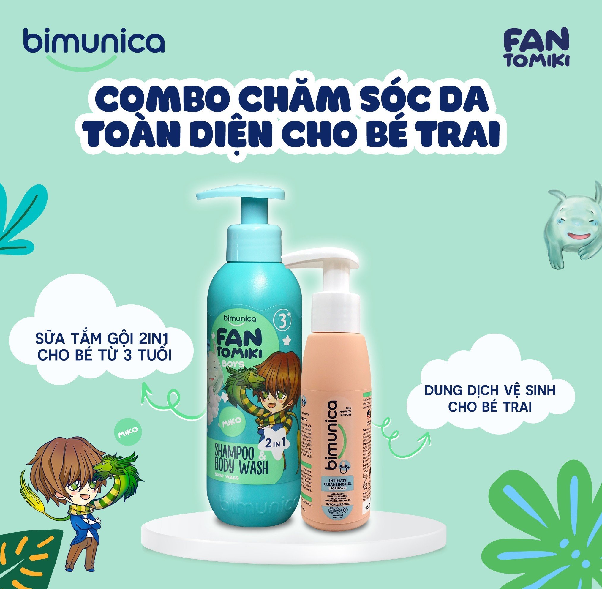 Sữa Tắm Gội 2in1 BIMUNICA Fantomiki Cho Bé Trai từ 3 Tuổi - 250ml Không Cay Mắt, Làm Sạch, Làm Mềm