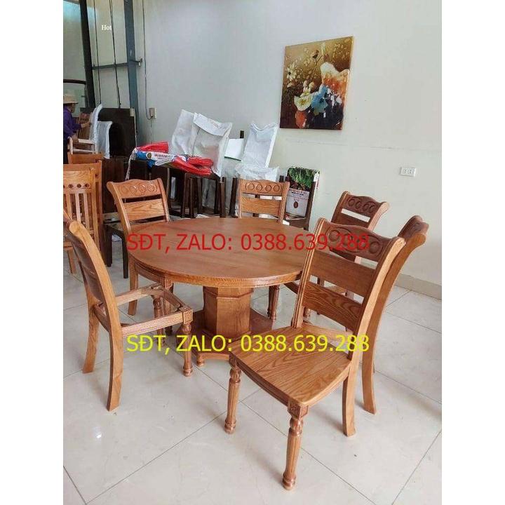 Bàn ghế ăn bàn tròn 6 ghế gỗ sồi