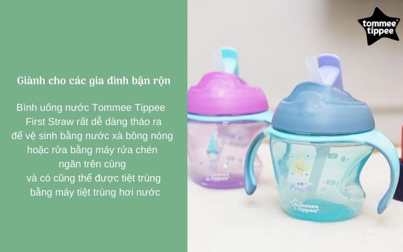 Bình uống nước có ống hút cho bé Tommee Tippee First Straw 150ml từ 9 tháng - Hồng