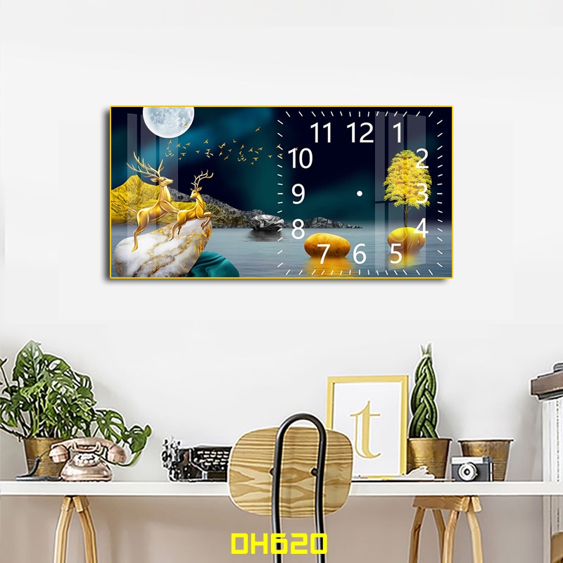 Đồng Hồ Tráng Gương Động Vật Giá Rẻ - Tranh Tráng Gương Mẫu Hươu Treo Phòng Khách