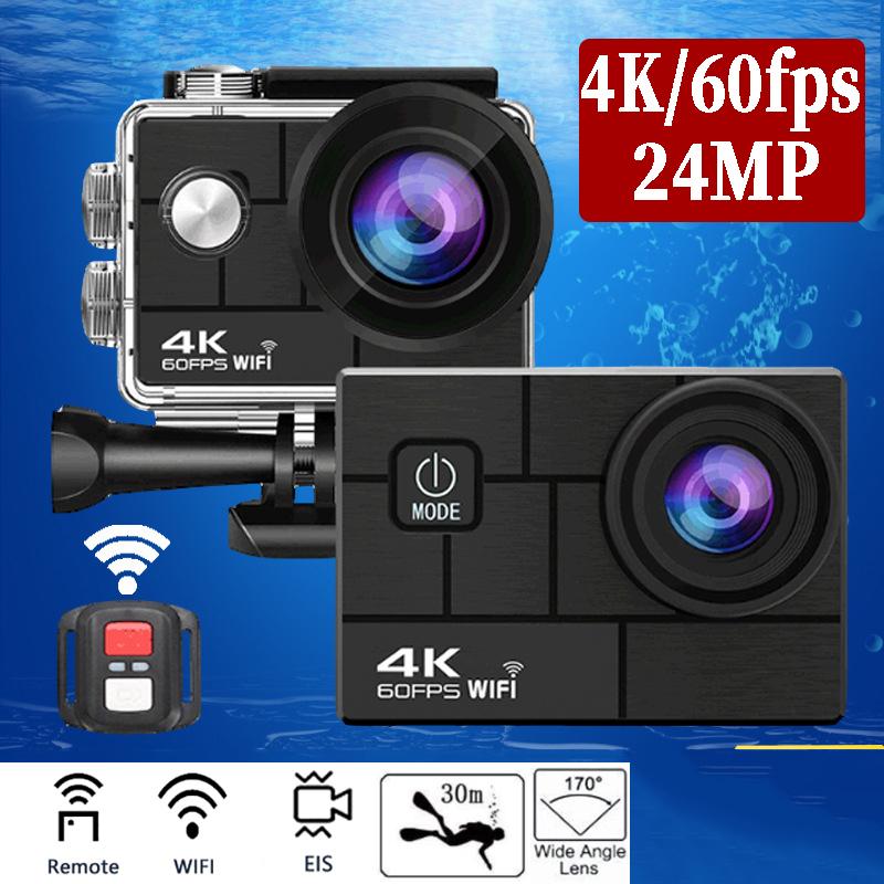 Máy ảnh hành động mũ bảo hiểm Ultra HD 4K 60fps 170D 24MP 2.0 LCD EIS WiFi 30M Điều khiển từ xa không thấm nước ngoài trời