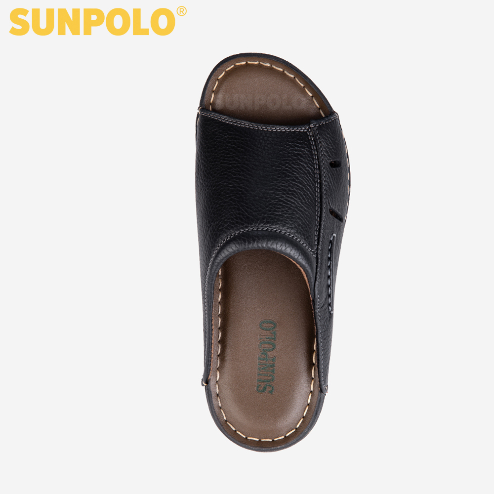 Dép nam quai ngang da bò cao cấp đế cao su SUNPOLO DQN025