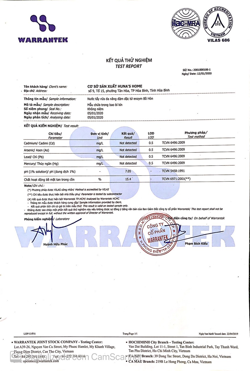 Nước rửa bát Enzyme bồ hòn Huna'shome can 5 Lít