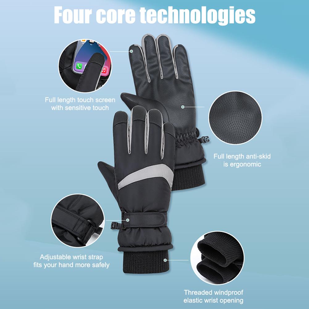 Găng Tay Đi Xe Máy Chống Nước Màn Hình Cảm Ứng Lông Cừu Unisex Găng Tay Đi Tuyết Chống Trượt Găng Tay Chống Gió Full Ngón Dành Cho Nữ Color: grey pink women