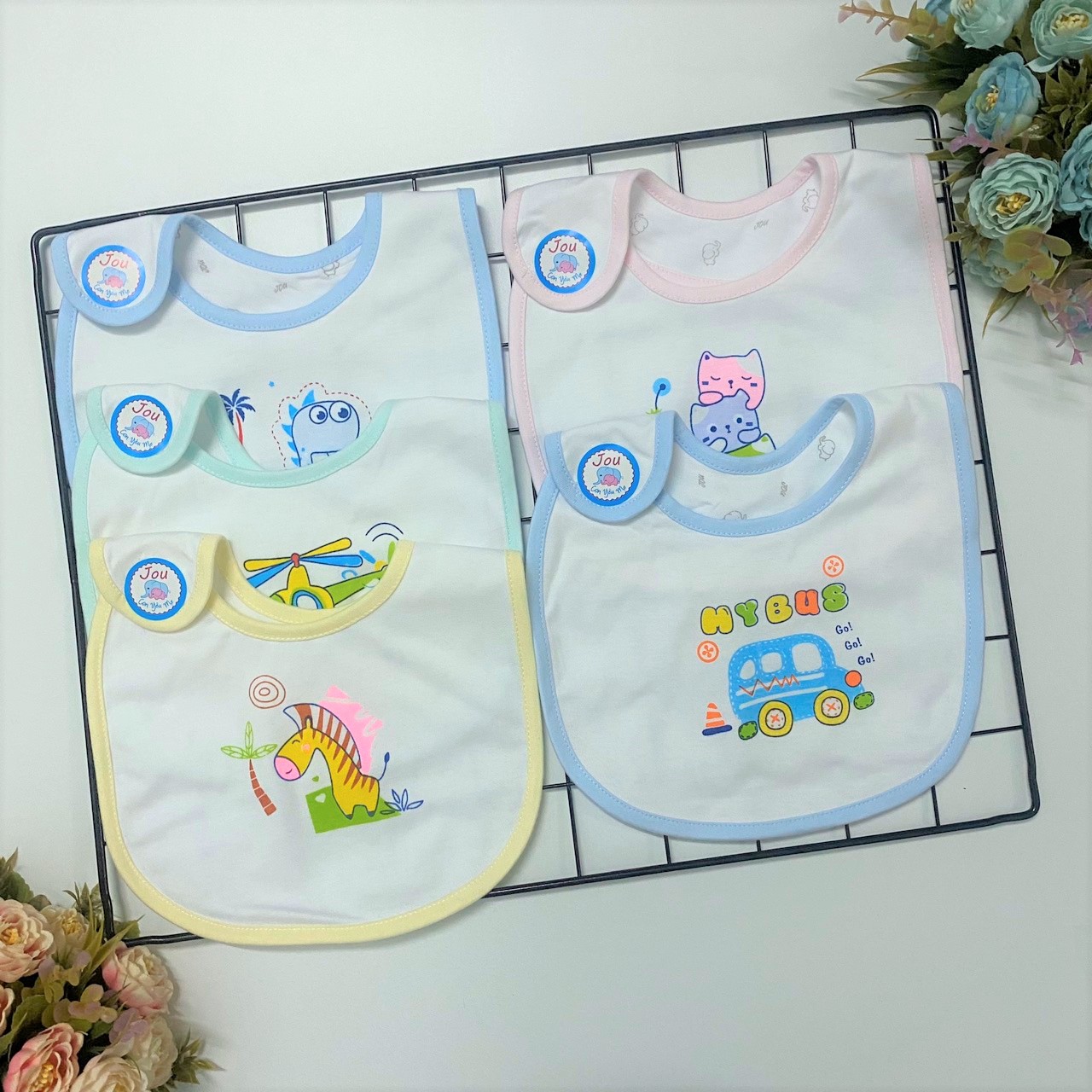 Set 2 Yếm Sơ Sinh Cotton 2 lớp J-FR GGY cho bé trai, bé gái