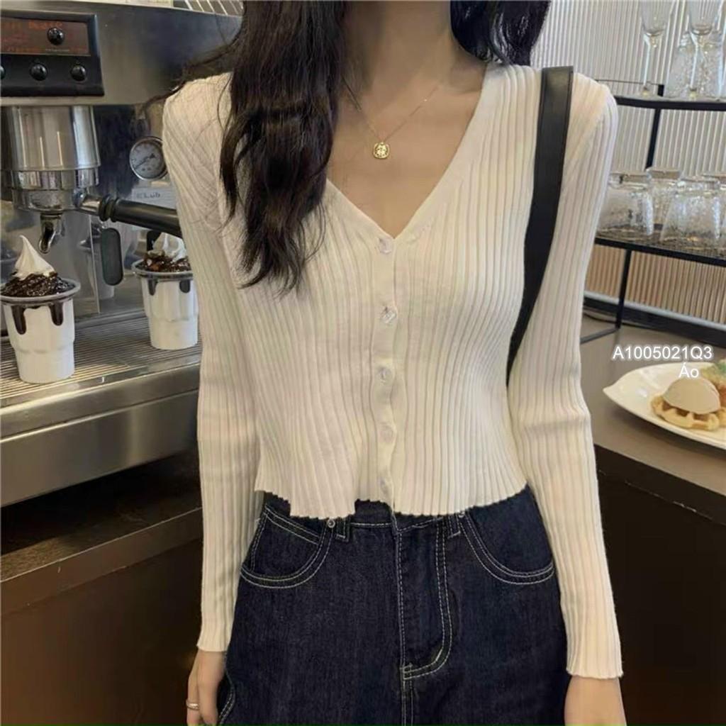 Áo len nút cổ v tay dài QC