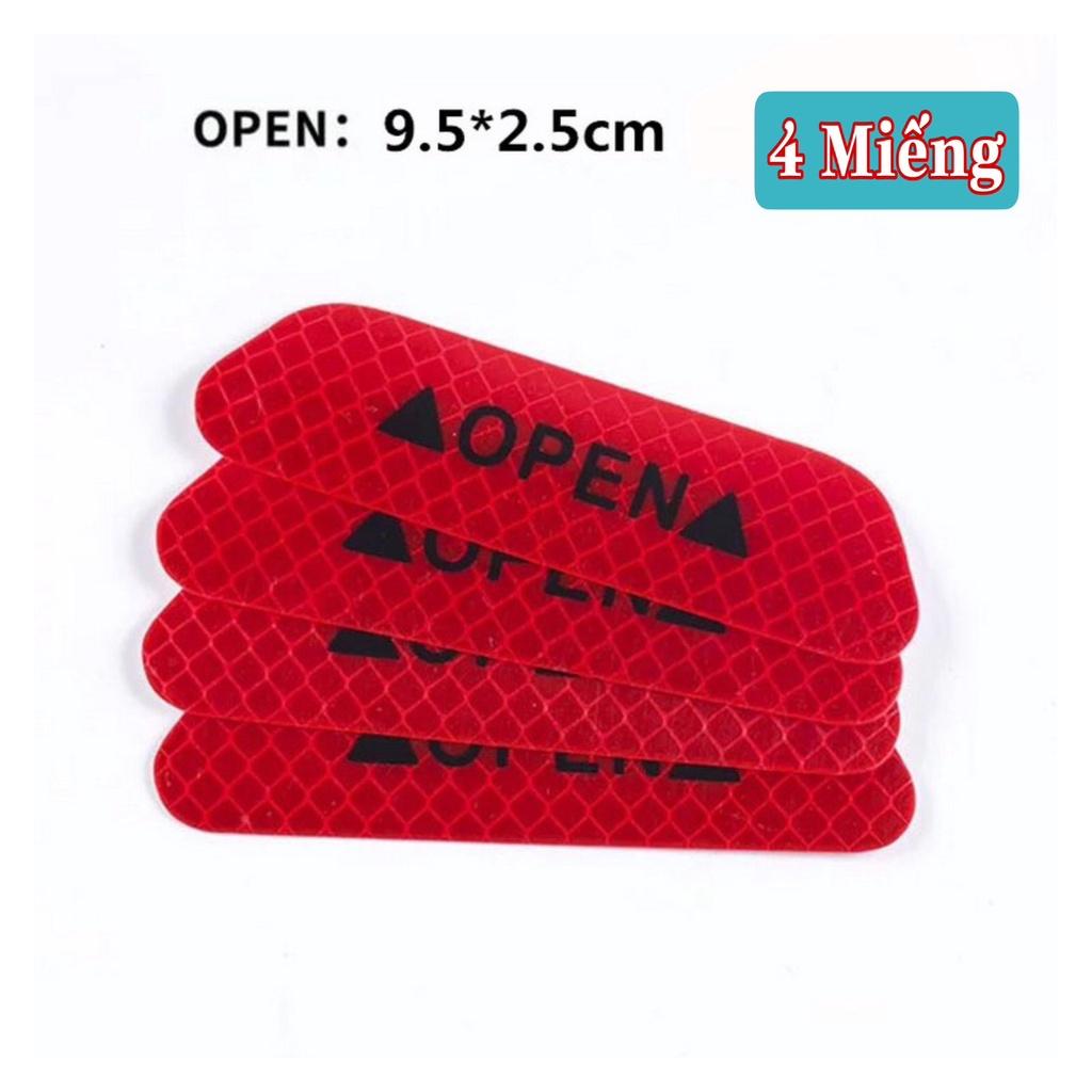 Bộ 4 tem chữ OPEN phản quang dán cửa ô tô xe hơi cảnh báo an toàn va chạm khi mở cửa xe