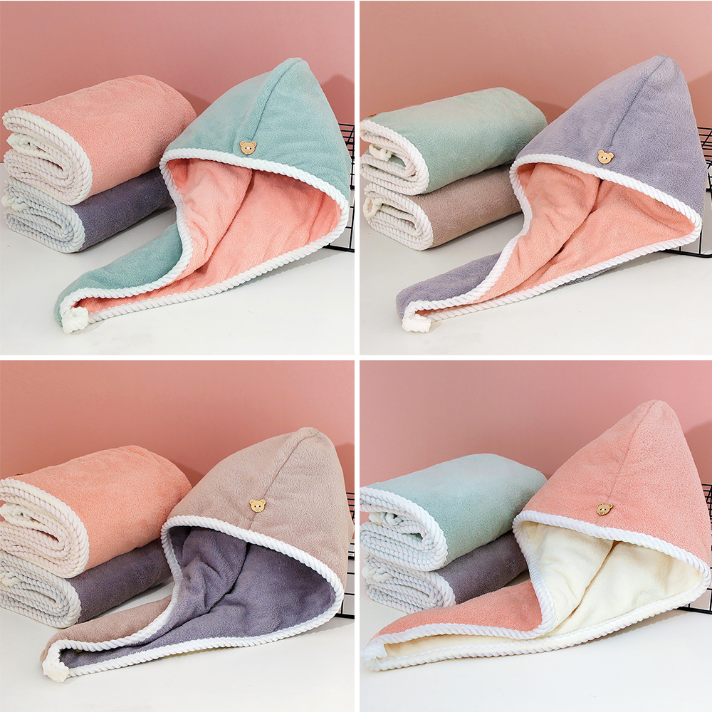 Khăn quấn tóc ủ tóc nhanh khô CWELL, lông cừu san hô siêu mềm, siêu thấm, siêu dày 25x65cm C06PK