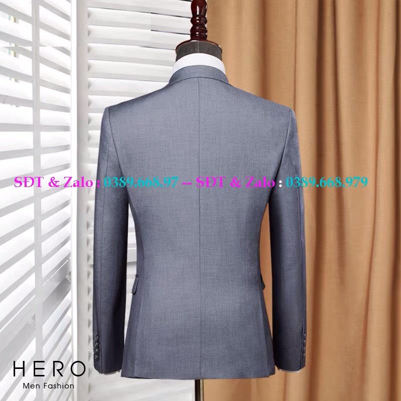 Bộ Vest Nam Cao Cấp Màu Ghi Xám, Bộ Suit Nam Hàn Quốc Vải Sịn