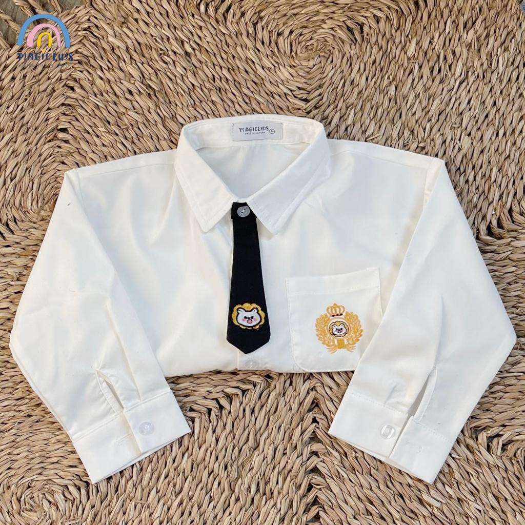 Áo sơ mi trắng dài tay cho bé Magickids kèm cà vạt thêu huy hiệu cao cấp Quần áo trẻ em đi học, đi chơi AO22055