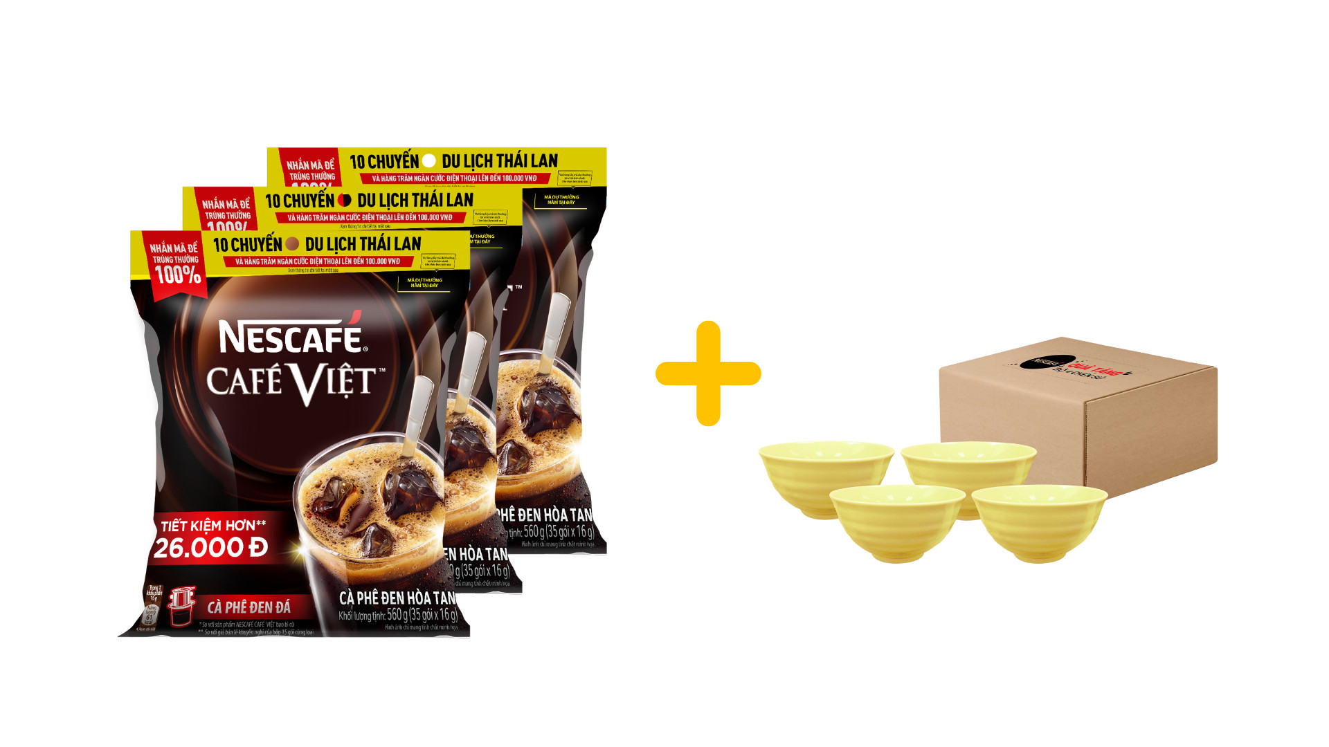 Combo 3 bịch cà phê hòa tan Nescafé café Việt cà phê đen đá (35 gói x 16g) - [Tặng bộ 4 chén sứ Nescafé]