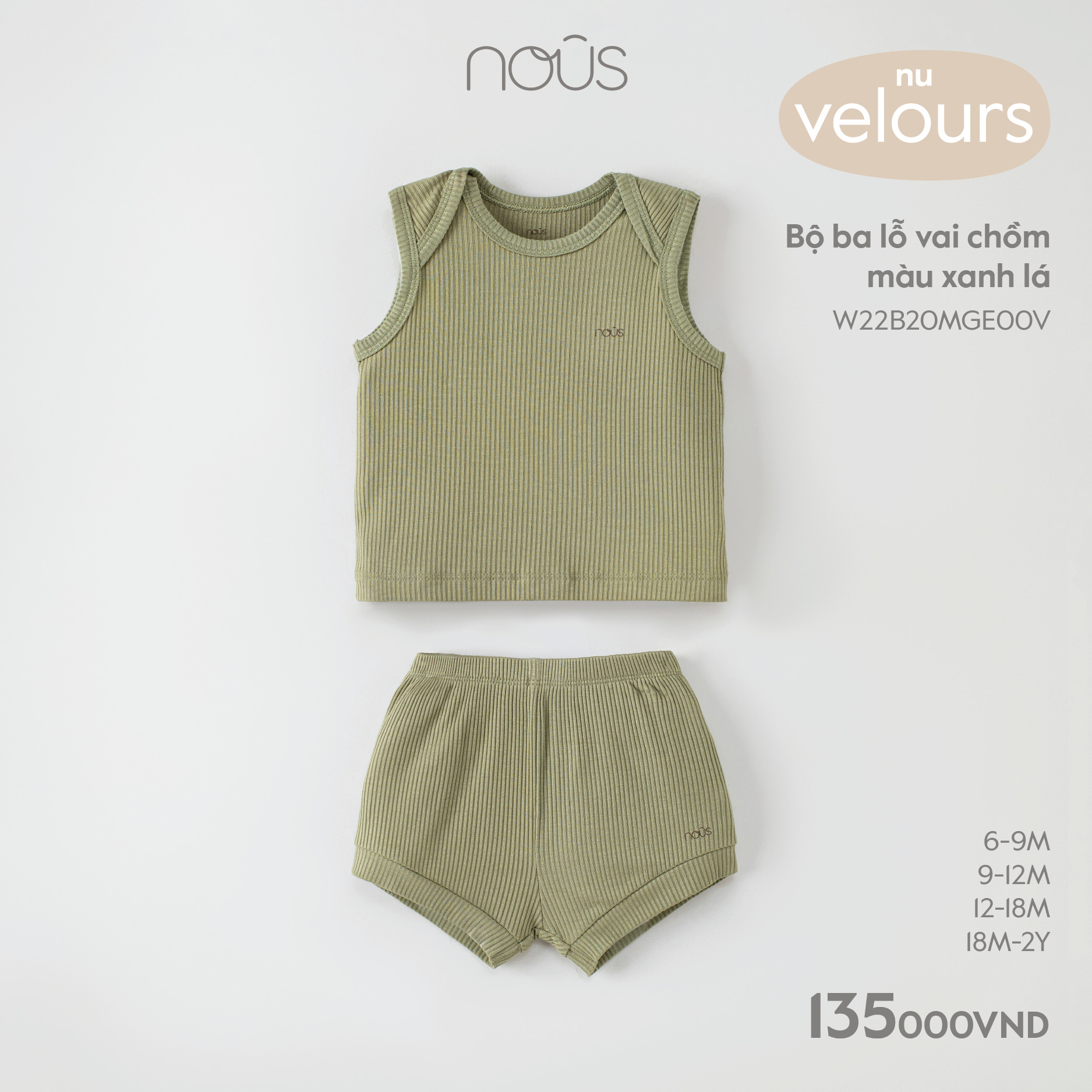 Bộ quần áo ba lỗ Nous cho bé nhiều màu sắc chất liệu kháng khuẩn cho bé từ 6-9 tháng đến 18-24 tháng