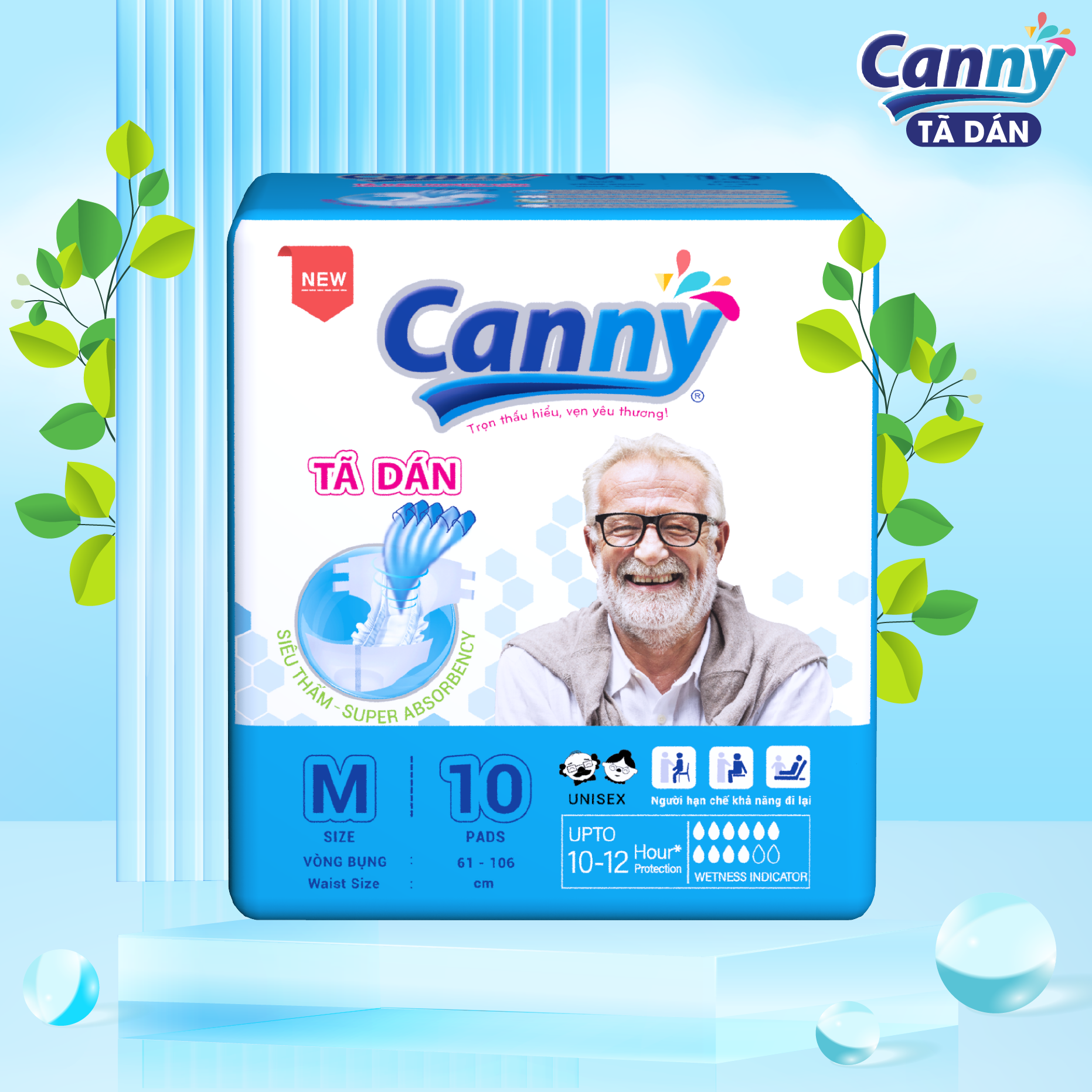 Combo 3 Tã Dán Người Lớn Canny Siêu Thấm M10, M/L (10 miếng)