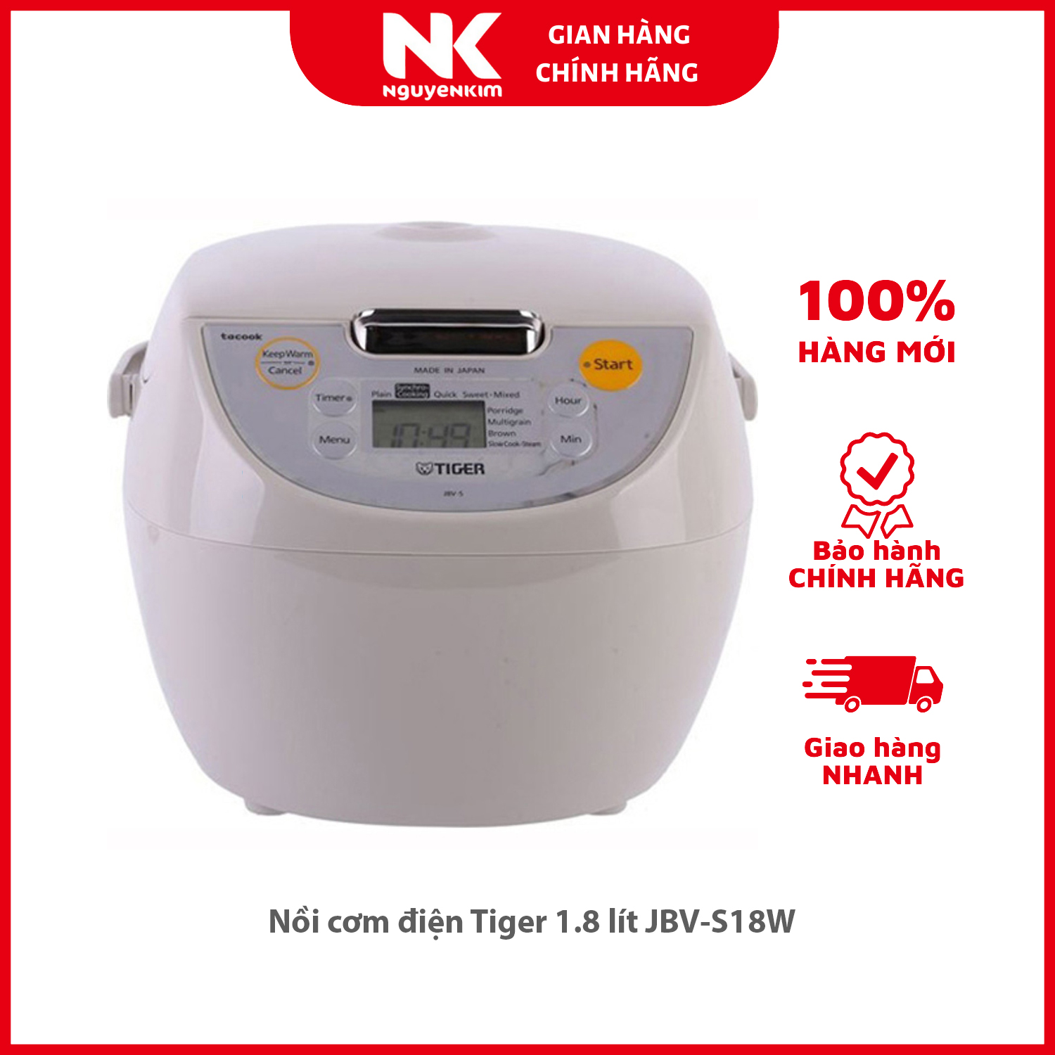 Nồi cơm điện Tiger 1.8 lít JBV-S18W - Hàng chính hãng