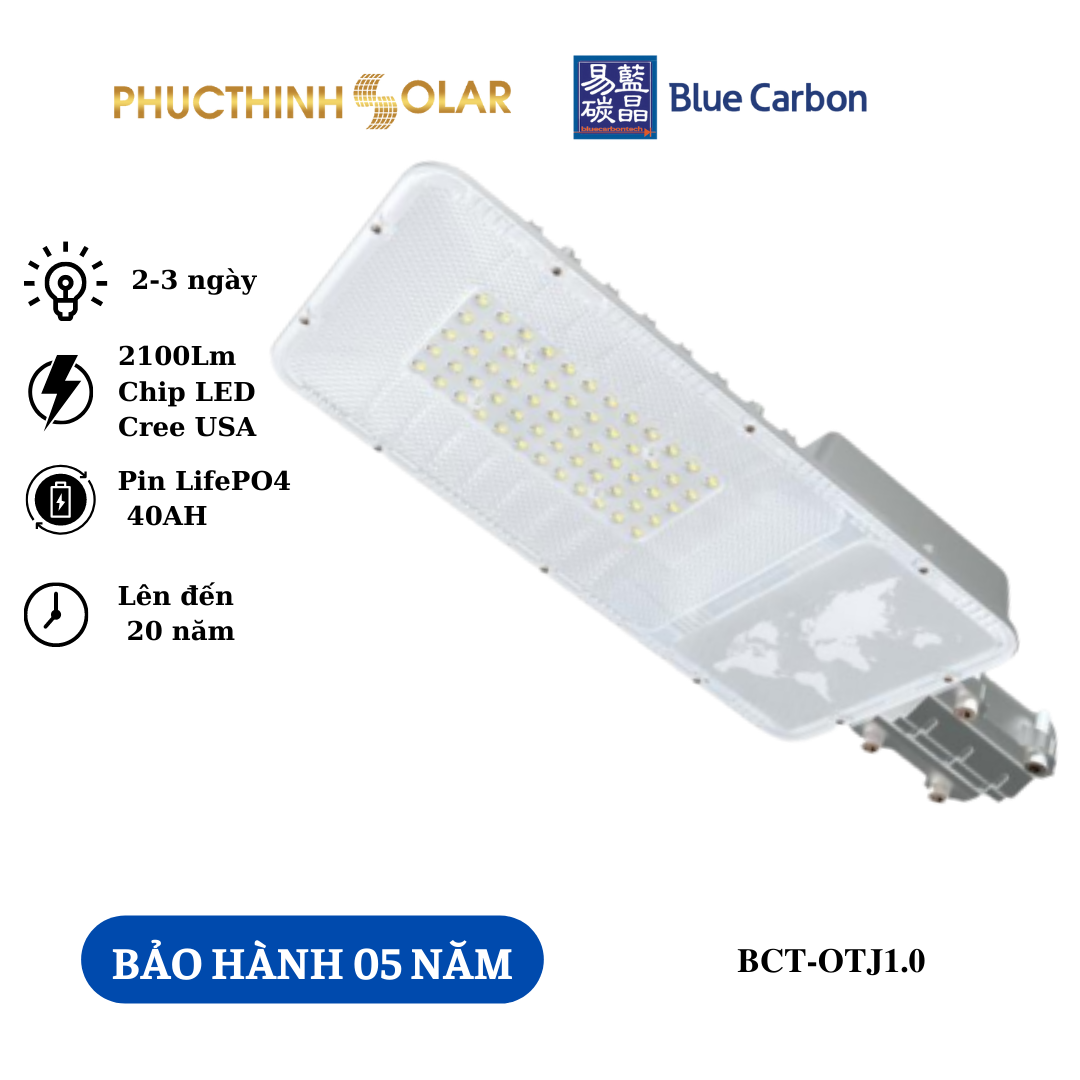 Đèn Đường Năng Lượng Mặt Trời 30W Blue Carbon BCT-OTJ1.0 | Phúc Thịnh Solar