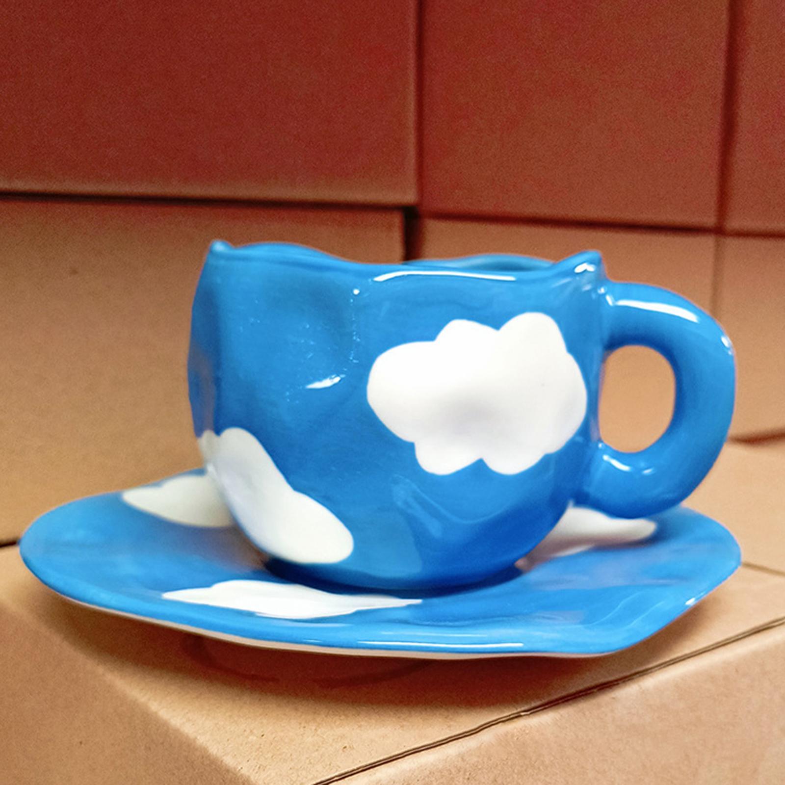 2x Irregular Ceramics Coffee Mug with Coaster Tray Drink Cup for Juice Cafe