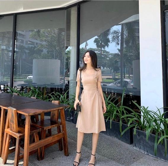 Đầm xòe công sở cổ U xinh xinh GD8197A