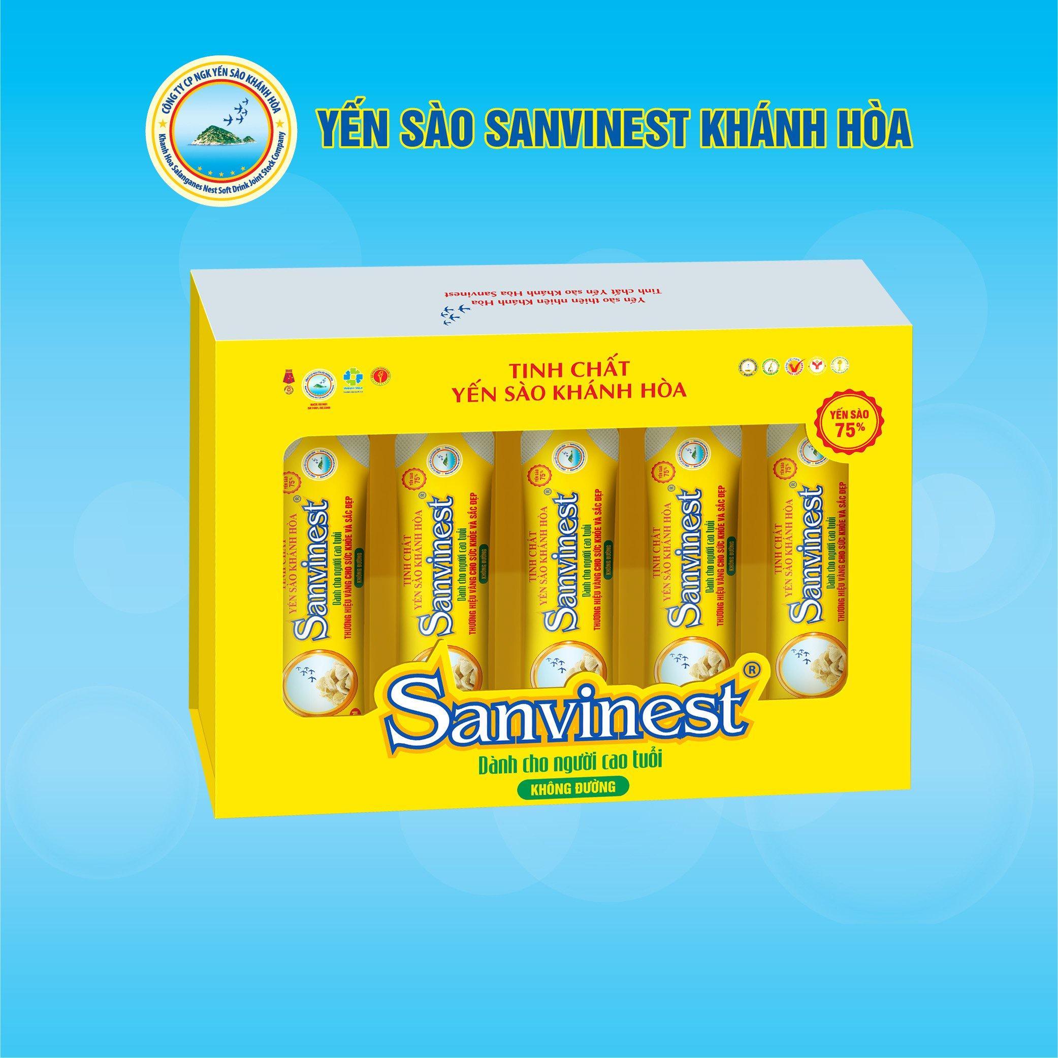 Hộp quà tặng Tinh chất Yến sào Khánh Hòa Sanvinest KHÔNG ĐƯỜNG dành cho người cao tuổi 20 túi 25ml - 515QT20