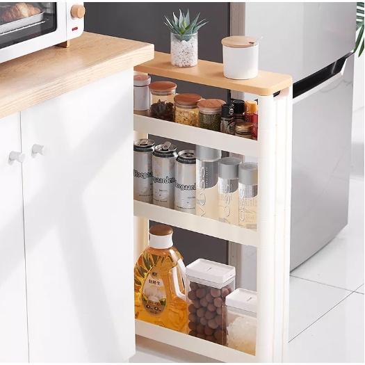 Kệ 4 tầng để đồ đa năng gắn tủ lạnh gắn máy giặt để nhà bếp tiện lợi đẹp mắt