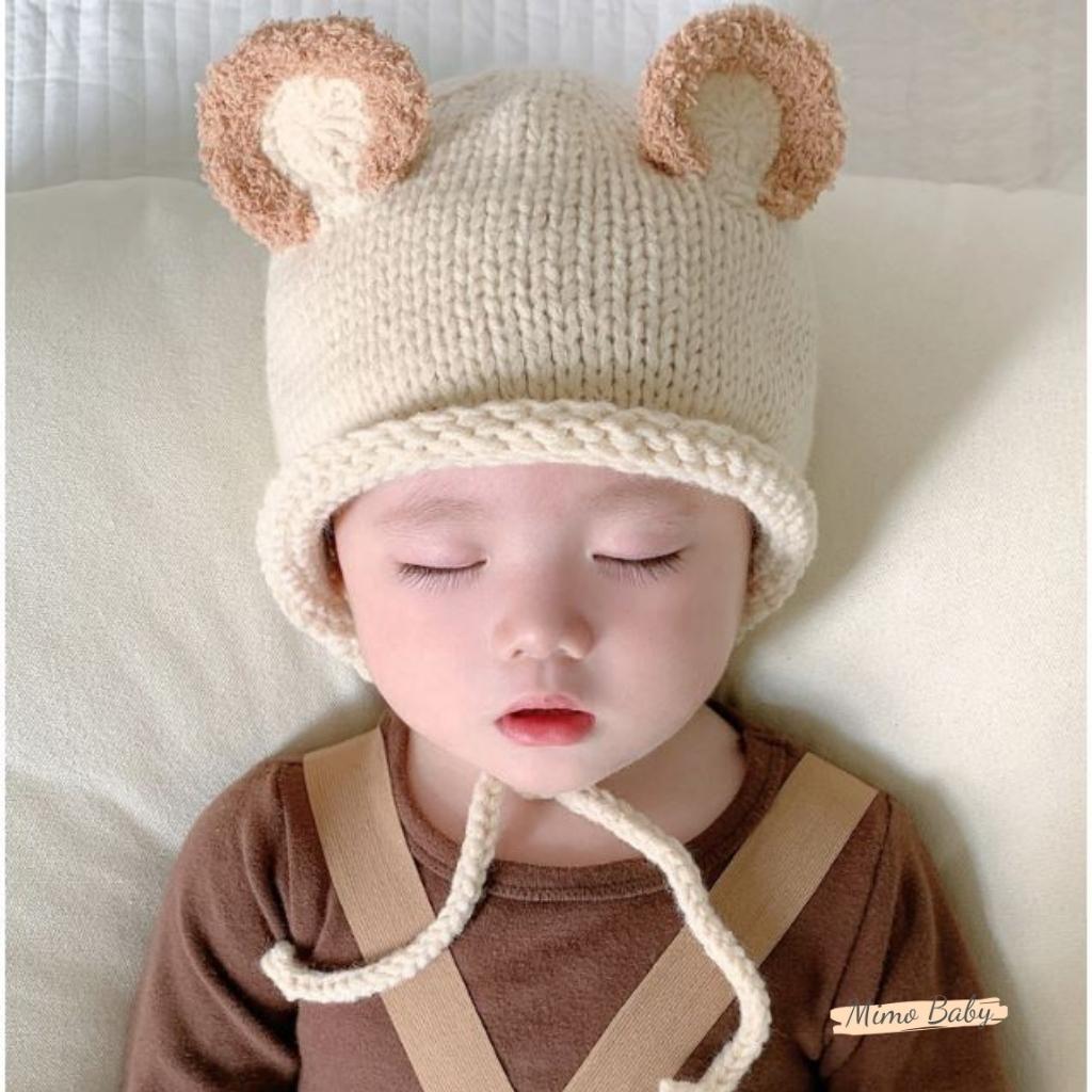 Mũ nón len mùa đông vành xoắn đan tai chuột dễ thương cho bé ML196 Mimo Baby