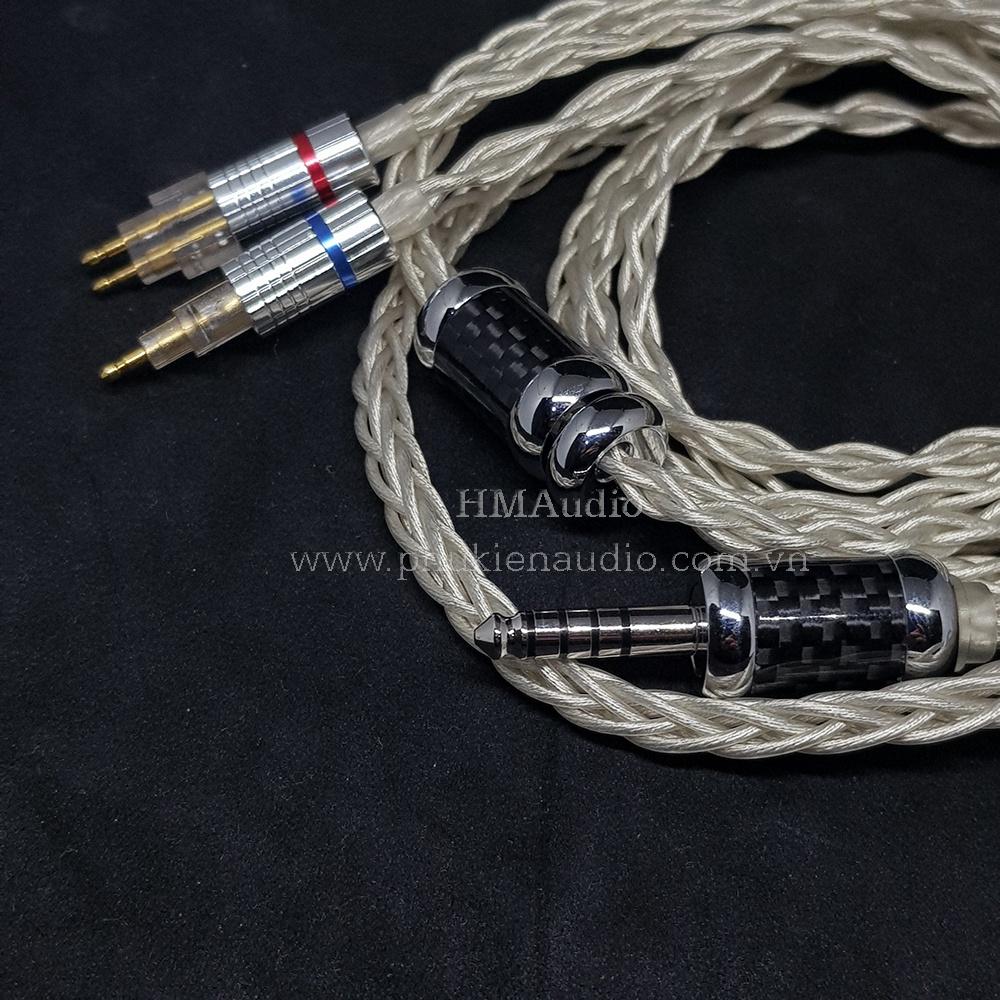 Dây tai nghe đồng mạ bạc 7N OCC Litz 23AWG đường kính dây đơn 1.25mm tết 8 sợi - Connector Sens HD650 HD600 HD660s HD25 HD580