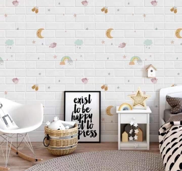Bộ 10 Tấm Xốp Dán Tường Hoạt Hình Cầu Vòng Siêu Dễ Thương Sẵn Keo 70x77