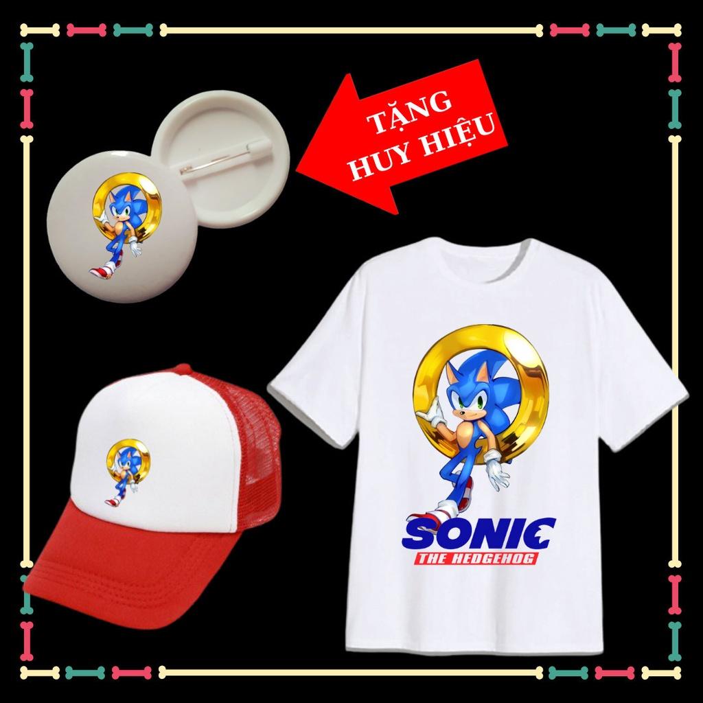 Set Mũ lưỡi trai+Áo thun Nhím Sonic hit hot cho trẻ em đủ size áo -Tặng Huy Hiệu Nhím Sonic
