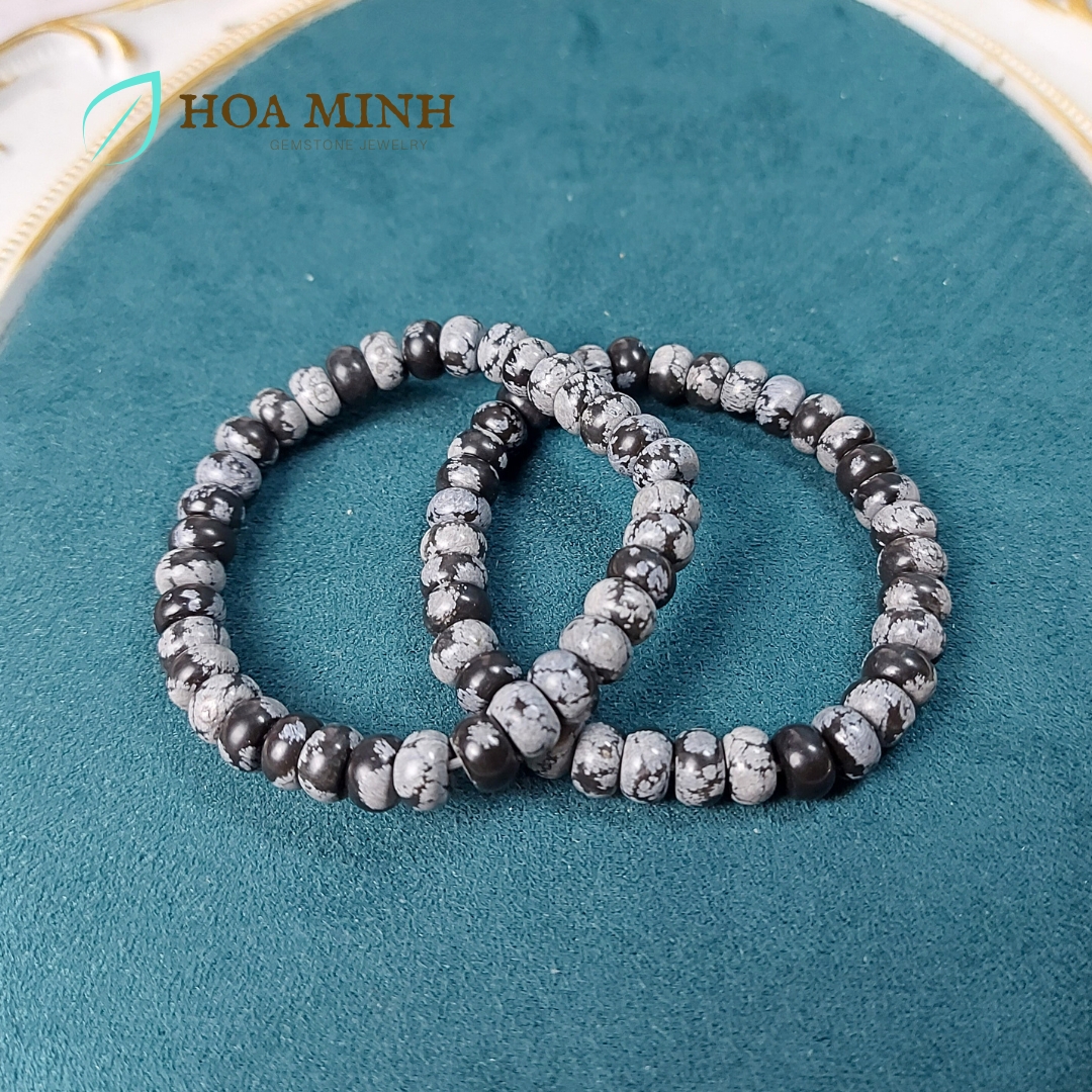 Vòng tay phong thủy đá Mã Não đen xám kiểu bánh xe size 8.3 li phong cách thời trang