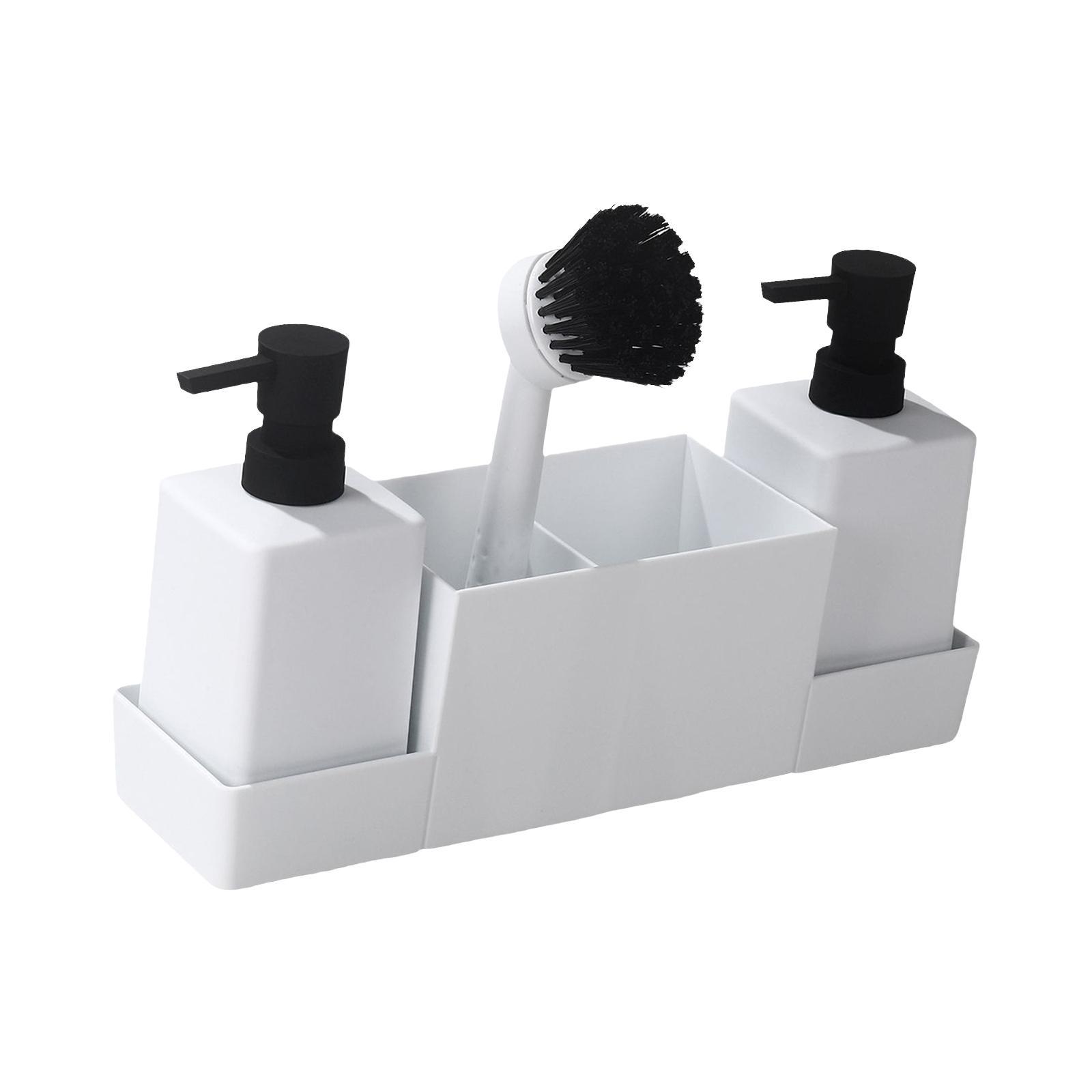 Countertop Soap Dispenser with Sponge Holder Caddy Organizer Holder Non Slip - White