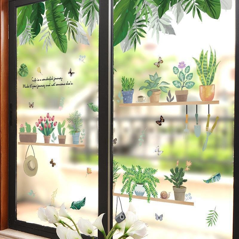 Decal dán tường chậu cây lá xanh nhiệt đới tươi mát