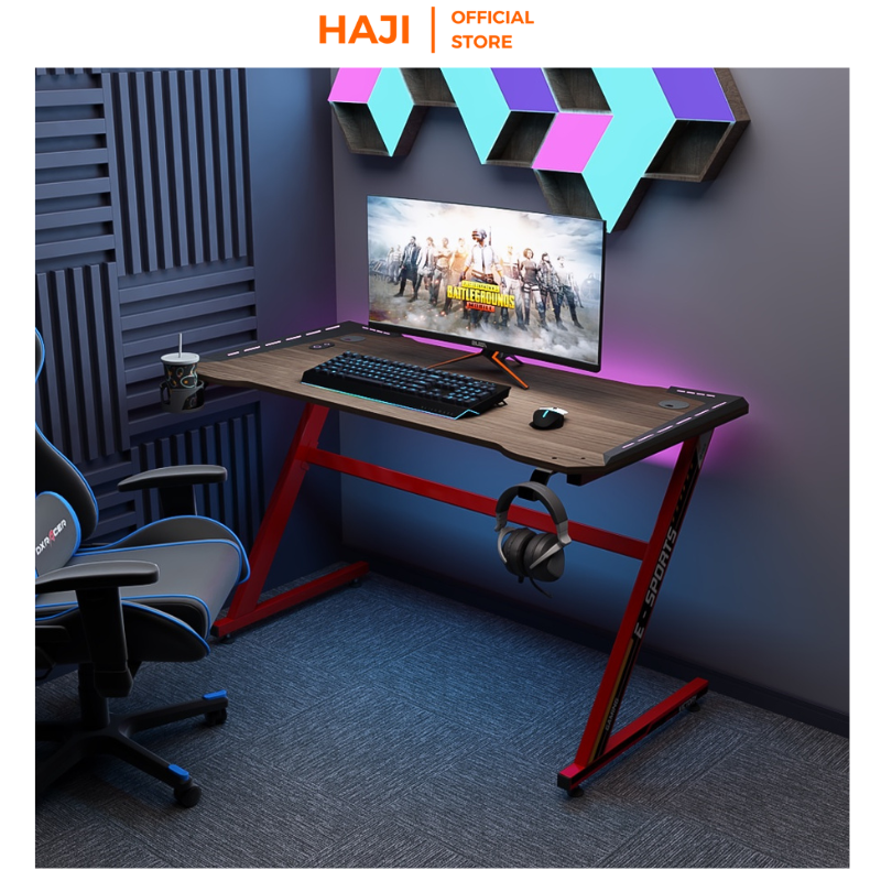 Bàn Gaming chân chữ Z có hệ thống đèn led HAJI, bàn làm việc cỡ lớn khung sắt tĩnh điện chống gỉ C71