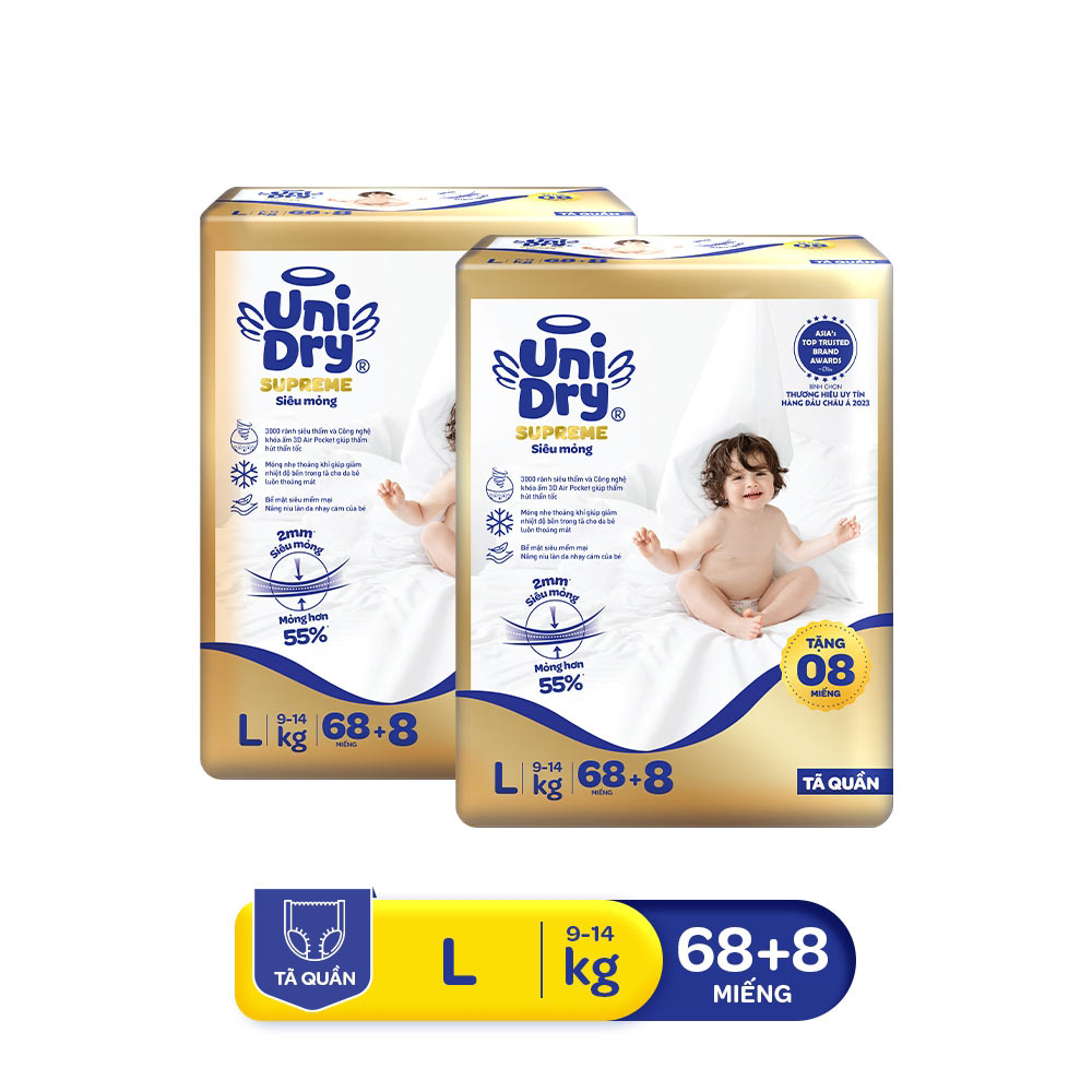 [Mẫu mới] Combo 2 Tã quần Unidry G3X Supreme siêu mỏng size L - 68+8 miếng