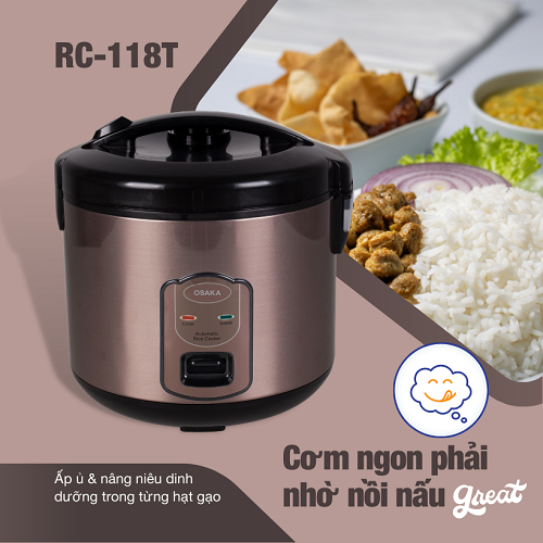 Nồi cơm điện Osaka RC-118T dung tích 1.8 lít - Hàng chính hãng