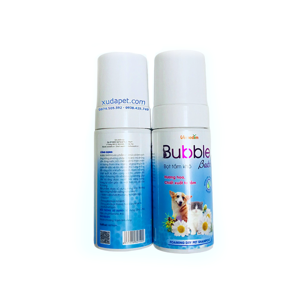 BỌT TẮM KHÔ CHO CHÓ MÈO BUBBLE BATH HƯƠNG HOA, CHIẾT XUẤT TƠ TẰM KHỬ MÙI, LÀM SẠCH LÔNG 120ML - SP005421