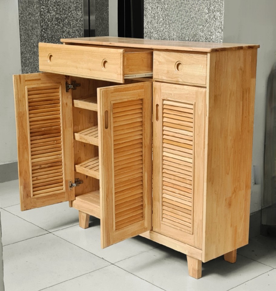 Tủ Giày Gỗ Ngang 1m 3 Cánh Có Hộc Nhiều Màu, Tủ Trang Trí Gỗ Cao Su - Hàng VN Xuất Khẩu