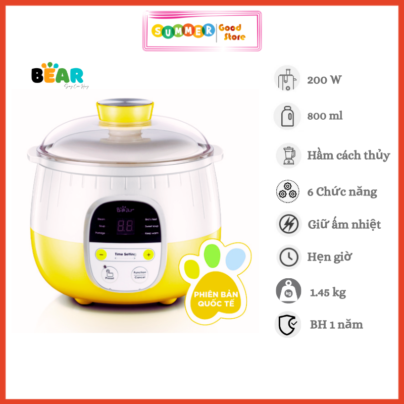 Nồi Nấu Chậm BEAR SUBE001 0,8L Phiên Bản Quốc Tế - Hàng Chính Hãng