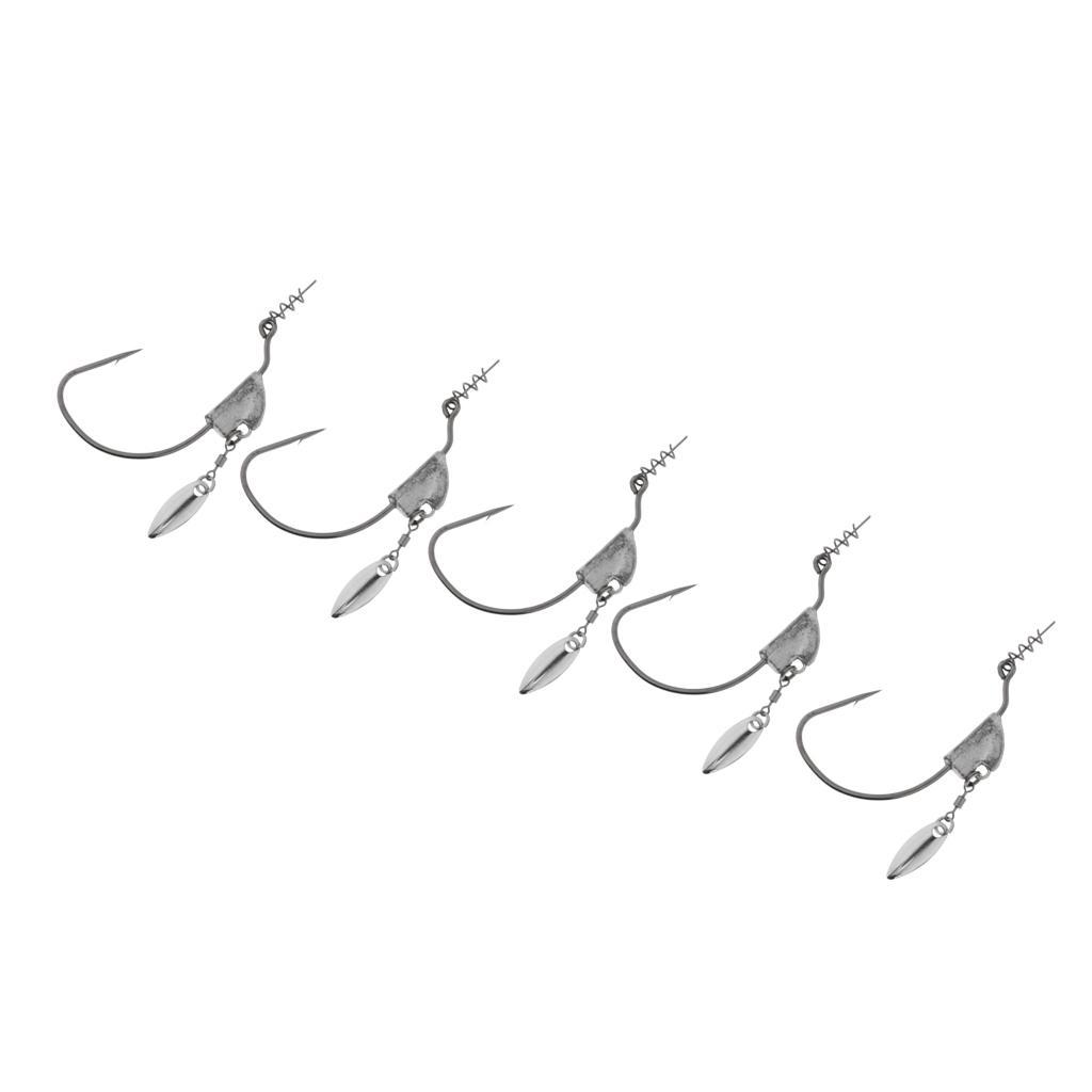 5pcs Weighted Fishing Hooks Worm Crank Hook With Spoon 5g