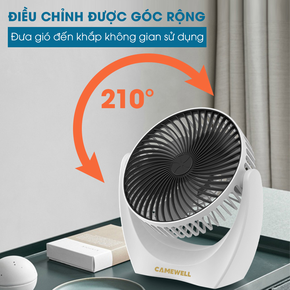 Quạt mini để bàn, quạt tích điện, quạt cầm tay chính hãng CWELL, động cơ không tiếng ồn, xoay 210 độ, pin khủng, bản mới