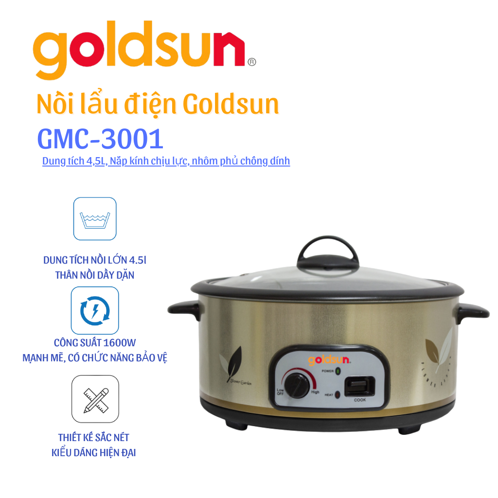 Nồi lẩu điện Goldsun GMC-3001 4.5L Hàng chính hãng Bảo hành 12 tháng