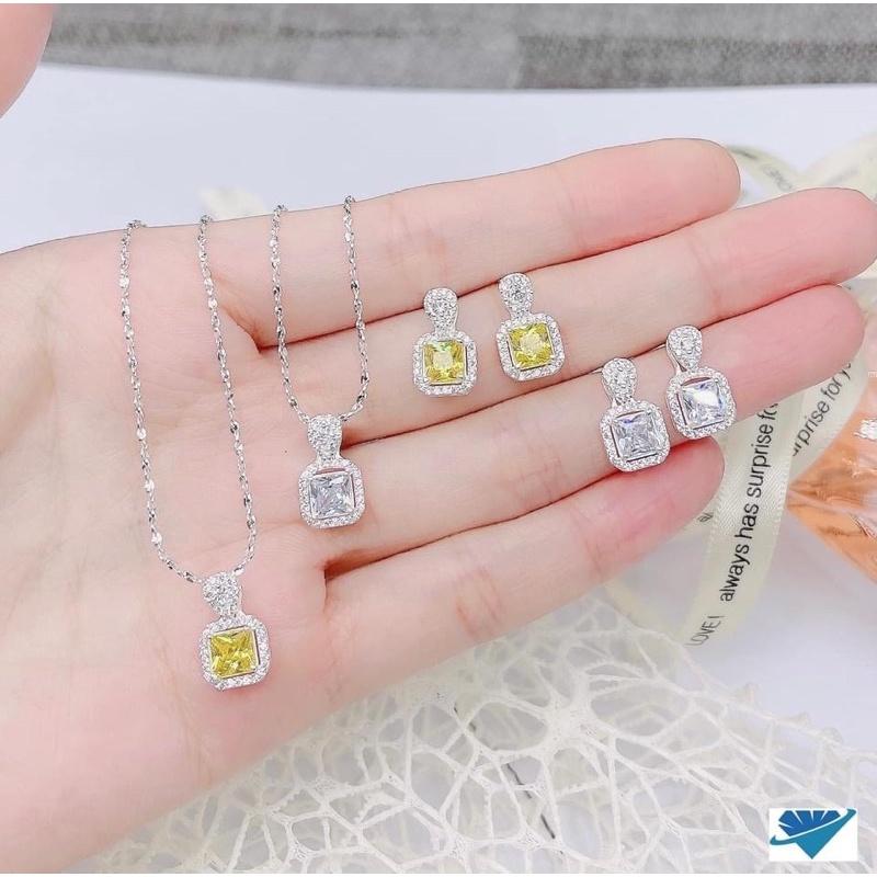 Set bộ Vuông đá Bạc ta sang trọng, đá lấp lánh tinh tế, 2 màu xinh xắn - Nomi Shop Bạc Xinh